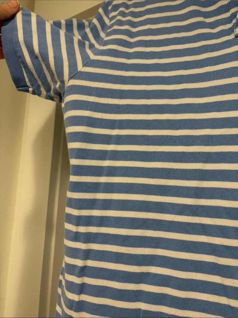 Polo by Ralph Lauren Blue and White Striped Polo with Yellow Pony